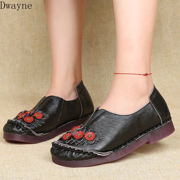 

2020 new leather single shoes ethnic style soft bottom non-slip peas shoes, Black
