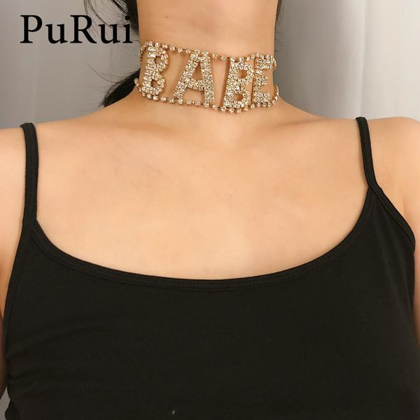 

purui babe crystal rhinestone choker necklace chain gold silver statement necklace for women luxury punk collar jewelry, Golden;silver