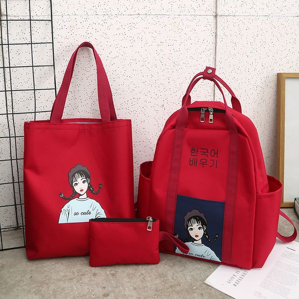 

2019 fashion women backpack 3 pcs new solid color cute pattern knapsack sets school bag for teenage girls backpack women