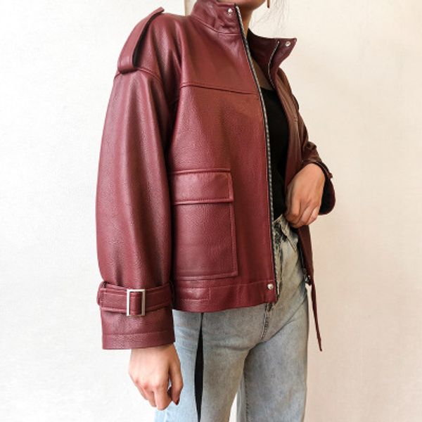 

2020 году женщины весна подлинный реальный овец кожаная куртка w22, которые, Black