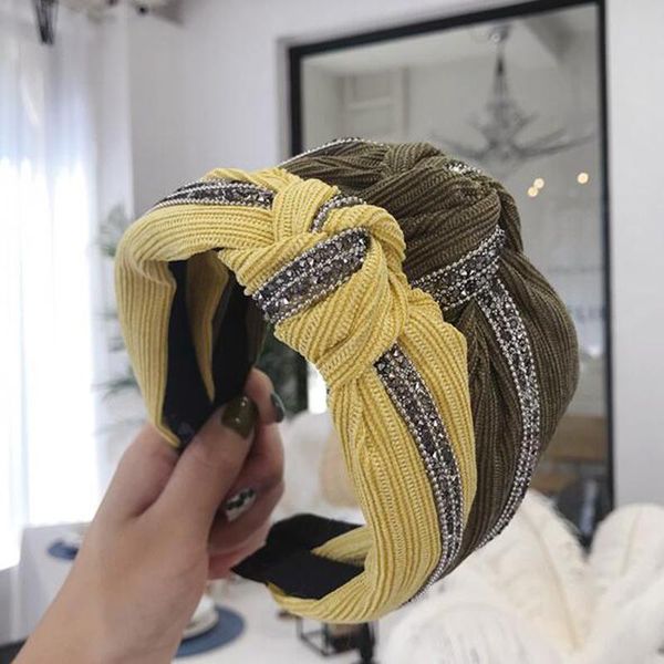 

hair accessories fashion women hairband soft autumn winter headband shining rhinestone chain headwear solid warm hoop