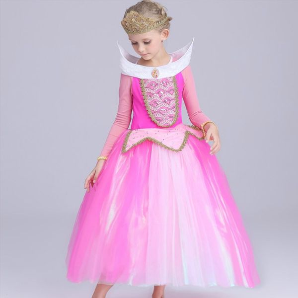 

kid sleeping beauty aurora cosplay costume summer princess aurora dresses for girls halloween costume tulle long party dress, Black;red