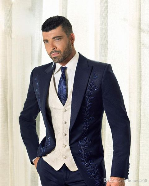 

handsome one button groomsmen peak lapel groom tuxedos men suits wedding/prom/dinner man blazer(jacket+pants+tie+vest) 788, Black;gray