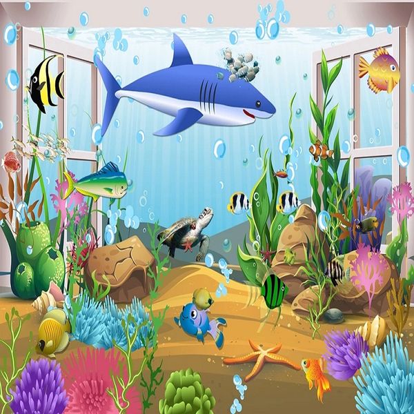

custom large mural 3d wallpaper cartoon underwater world shark child bedroom mural tv back wall decor deep 5d embossed
