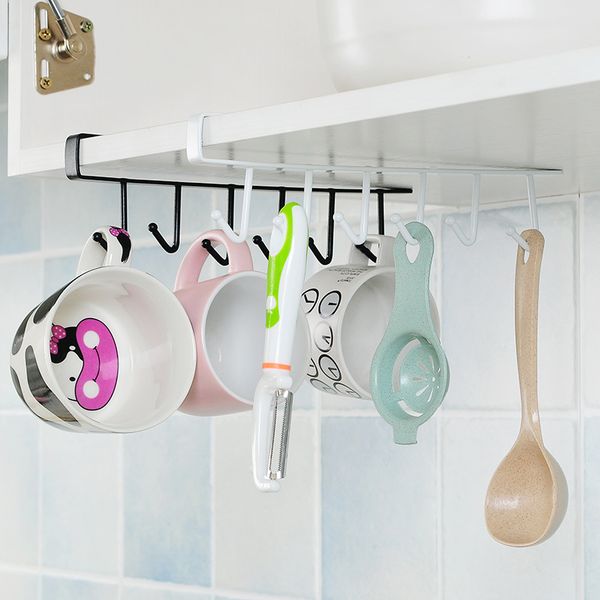 

kitchen storage rack cupboard hanging hook coffee cup stainless steel wardrobe glass mug holder with 6 hooks storage holder