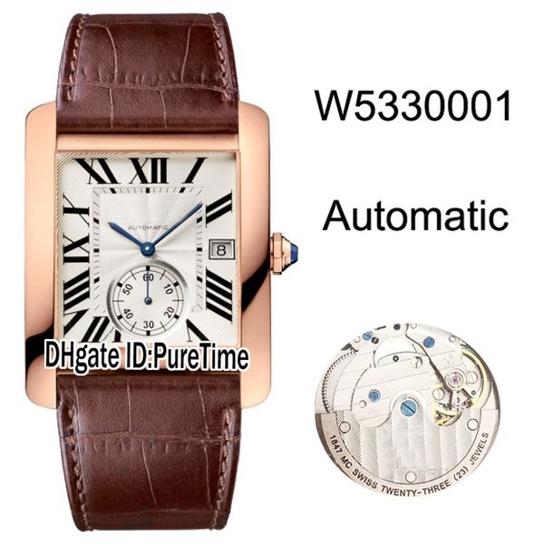 Nuovo W5330001 Quadrante in oro rosa con texture argento Roma Mark Orologio automatico da uomo in pelle marrone da uomo Super Sports Cool Watches 8 colori CART-B37c3