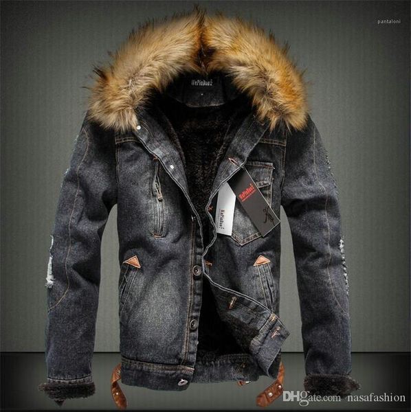 

long sleeve coats with fur luxury mens warm jeans outwear winter mens designer thick jackets fashion, Black;brown