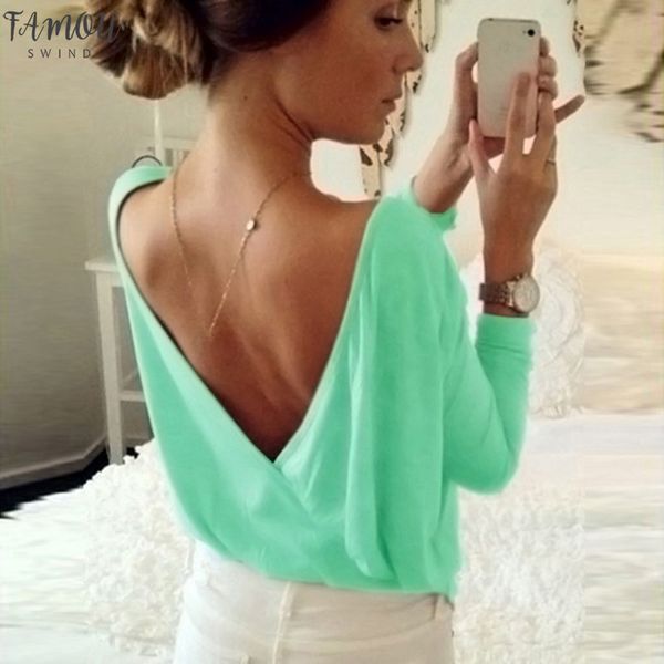 

2020 summer womens blouse fashion back open cross blouse shirt ladies casual loose long sleeve applique backless solid blouses, White