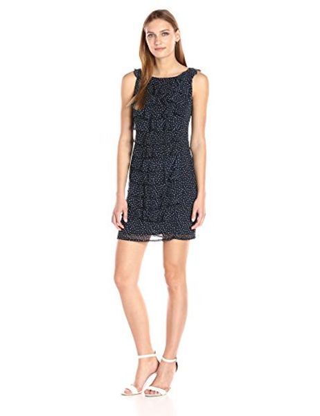 

adrianna papell women's printed chiffon tiered ruffle drs, Black;gray