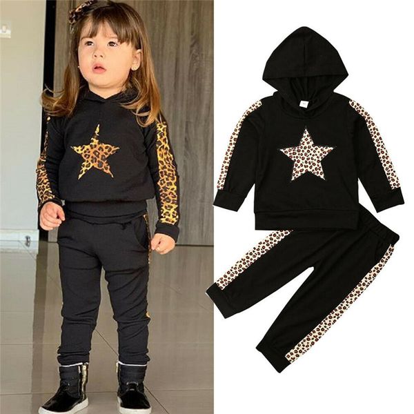 

toddler baby girl clothes leopard print hooded sweatshirts side stripe pants 2pcs autumn kids girls tracksuits clothes sets 0-5y, White