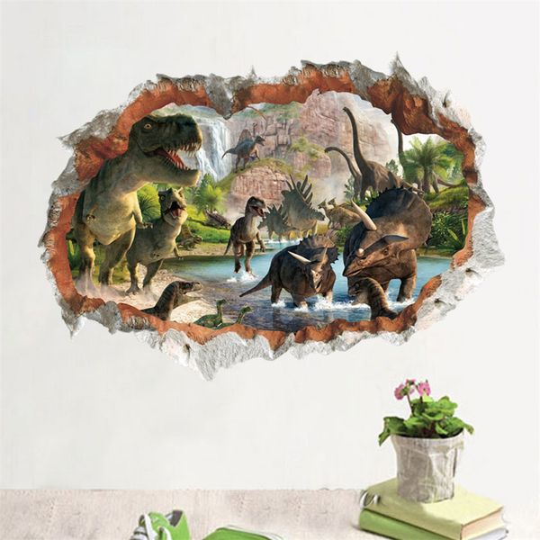 3d adesivo de parede dinossauro despedaçado janela kids room decoraton decalques de vinil