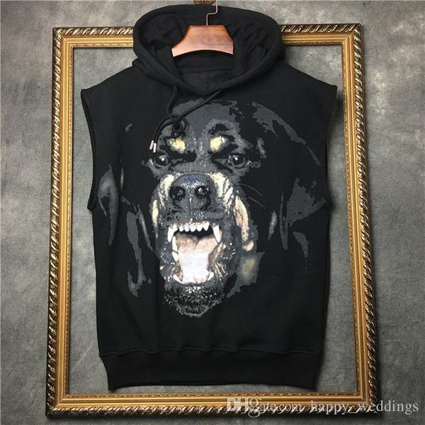 

spring new fashion tees rottweiler dog print tee with hood tank vest t shirt for men women black color cotton