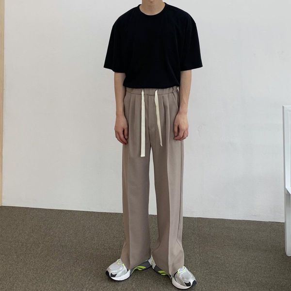 

korean straight casual pants men's fashion solid color business casual dress pants men streetwear wild loose suit mens, Black