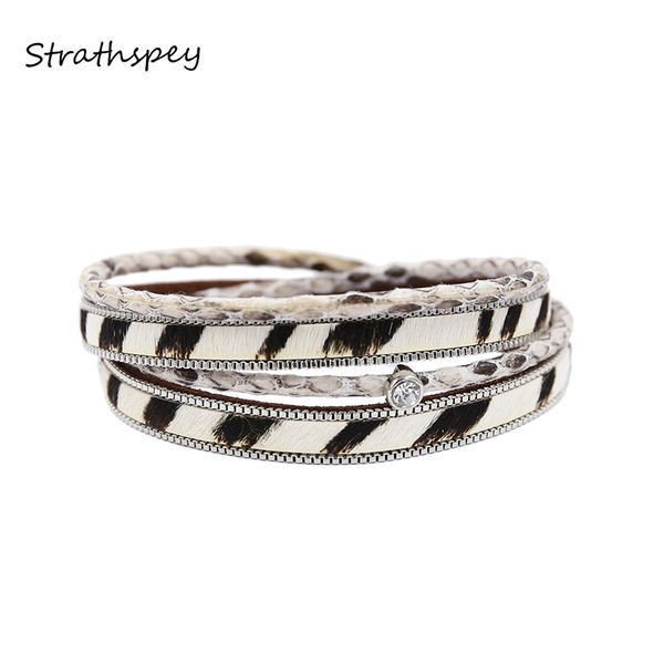 

strathspey multilayer leather bracelets for women animal printed vintage bracelet vintage rhinestone wristband 2019 jewelry, Golden;silver