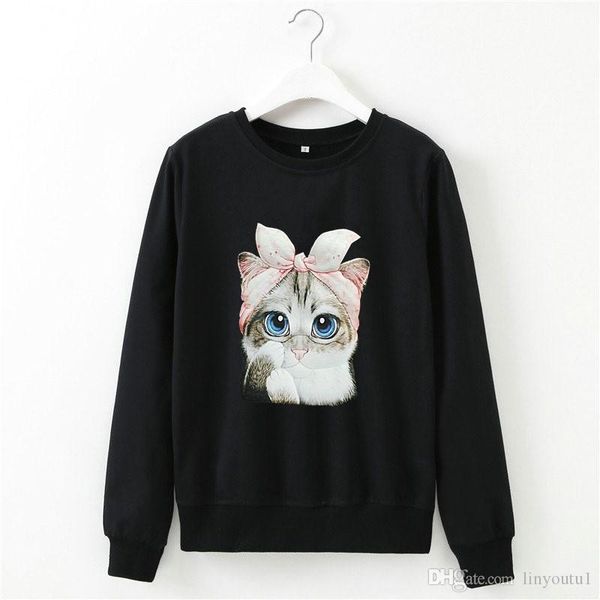 

2020 spring autumn new style t shirts women cute cat print long sleeve o neck tshirt femme casual slim fit women tees, White
