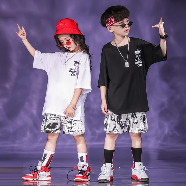 

children's hip-hop dance clothes for boys hiphop clothes summer street dance wear girls jazz costumes rave sl2851, Black;red