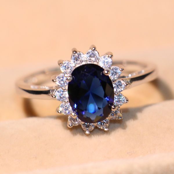 Fashion White Sapphire Pierre de Naissance Argent 925 Rempli Mariage Bridal Ring Cadeau
