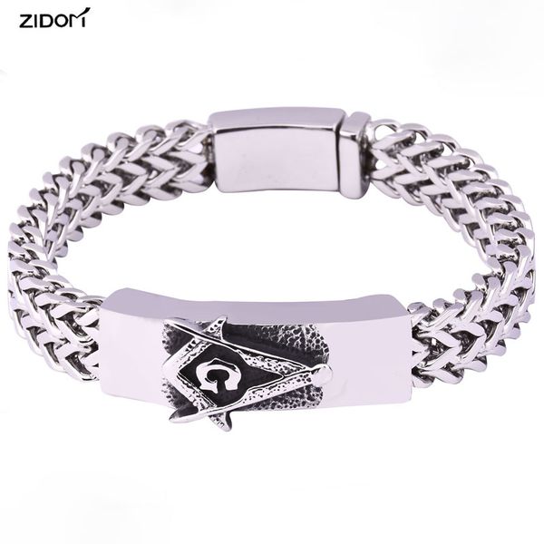 

2017 new stainless steel vintage style masonic bracelets&bangles 22.5cm long link chain bracelet fashion gifts for men jewelry, Black