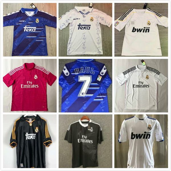 

94 95 96 retro jersey real madrid #7 raul #9 zamorano #6 redondo home white away blue shirts vintage calcio maglia camiseta de futbol, Black;yellow