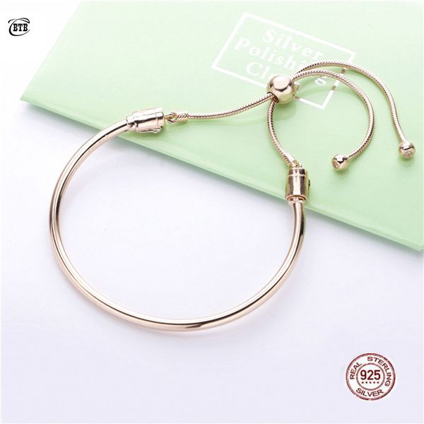 

new 925 sterling silver telescopic bracelet woman bangle fit diy beads charm rose gold fine jewelry gift for female, Golden;silver