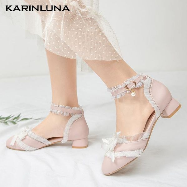 

karin 2020 plus size 46 sweet women pumps square heels peep toe butterfly-knot sandals summer casual woman shoes, Black