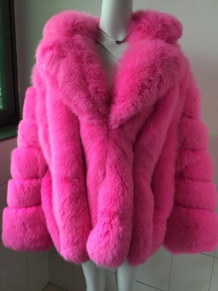 

hot pink fur вертикальных полосы лоскутной кожи полоса большого костюм воротник пальто верхней одеждой куртка зимней куртки плюс размера, Black