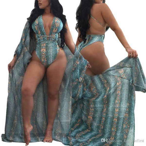 

two pieces bikini snake skin print young girl bikini cover up woman beach dress sling swimsuit with long sleeve beach coverup kaftan, White;black