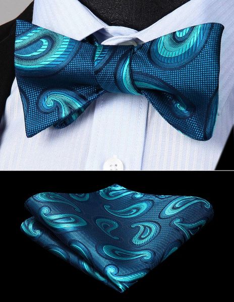 

handkerchief set paisley blue men gift self bow tie classic woven silk pocket square set party wedding bow tie bp948qs, Blue;purple
