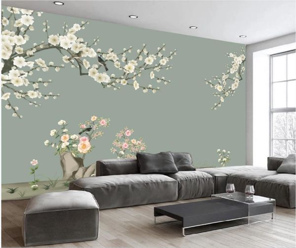 Wallpaper For Walls 3 D For Living Room Hand Painted Flowers And Birds Tv Background Wall Painting Computer Wallpaper Free Computer Wallpaper Hd From