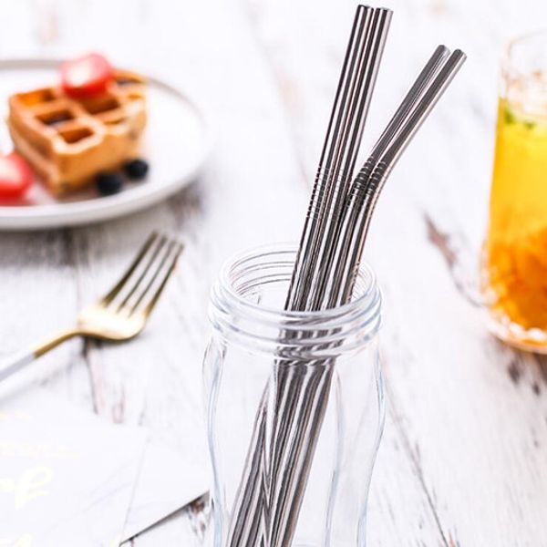 

reusable drinking straw stainless steel metal bent and straight type straws and cleaner brush for home party bar accessories lxl1180q
