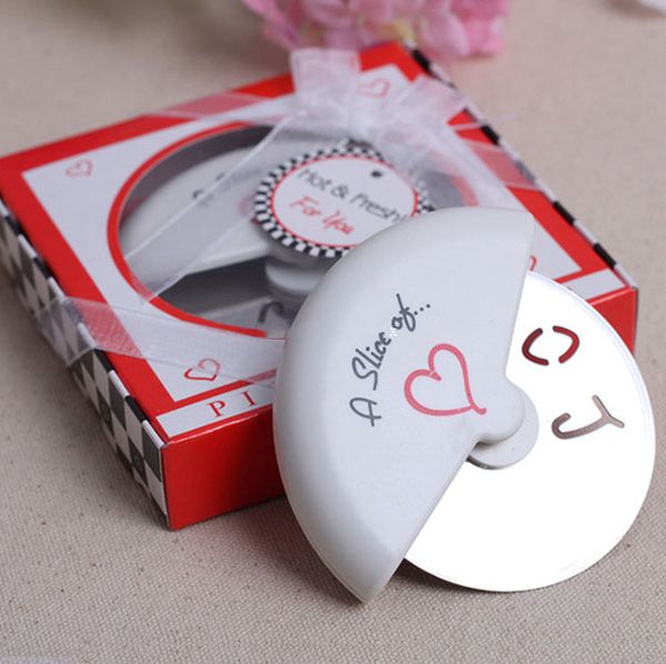 

100 pcs pizza cutter "a slice of love" in miniature pizza box stainless steel cutter wedding favors and gifts for guest