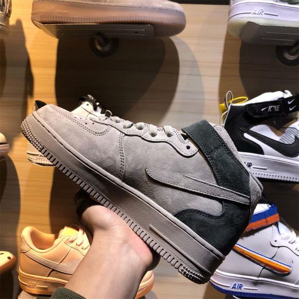 

high nikÃ¨ air kasut force 1 07 force mid x reigning 07 champ rc suede chamois grey suede aa1117-118 sneakers skateboarding shoes 112474, Black