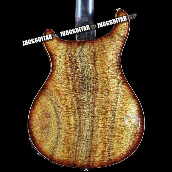 

reed smith hollow body ii righteous private stock satin koa flame maple vintage brown electric guitar double f holes, abalone birds inlay