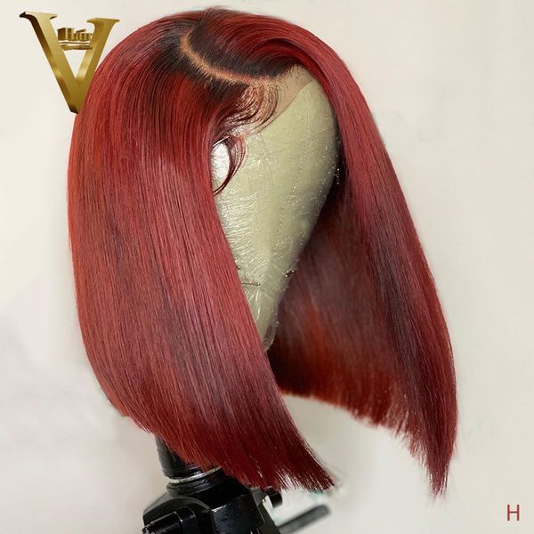

1b red ombre lace front wig 13x6 lace front human hair wigs short bob 99j colored human hair wigs for women brazilian remy 150, Black;brown
