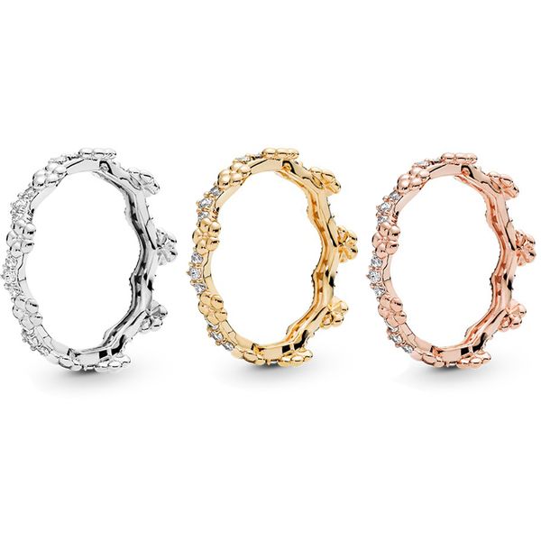 Nova flor coroa anel 18k ouro rosa banhado a ouro anéis caixa original para Pandora 925 Sterling Silver Mulheres Mens Casamento Jóias Anel de Jóias