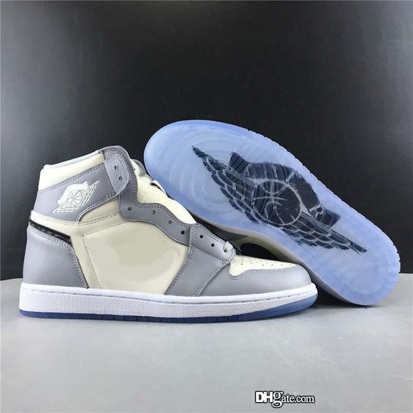 

authentic air 2020dior white grey 1 high og man basketball shoes maison leather silver jumpman retro men sports sneakers with original box