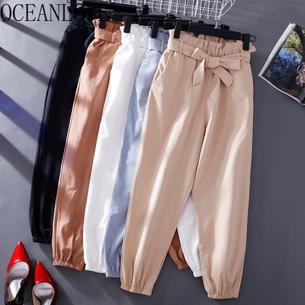 

oceanlove bow 2020 spring autumn pants women pleated ankle-length trousers bf style fashion pantalon femme loose casual 13462, Black;white