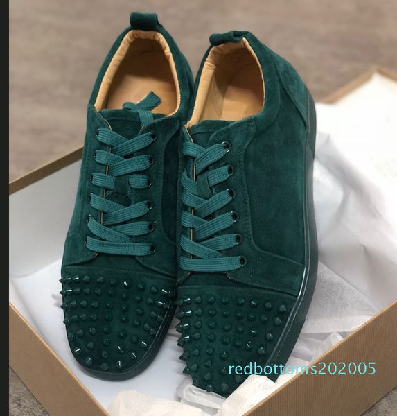 

designer sneakers red bottom spikes flat velours suede sneakers iron grey men trainers 100% real leather party shoes r05, Black