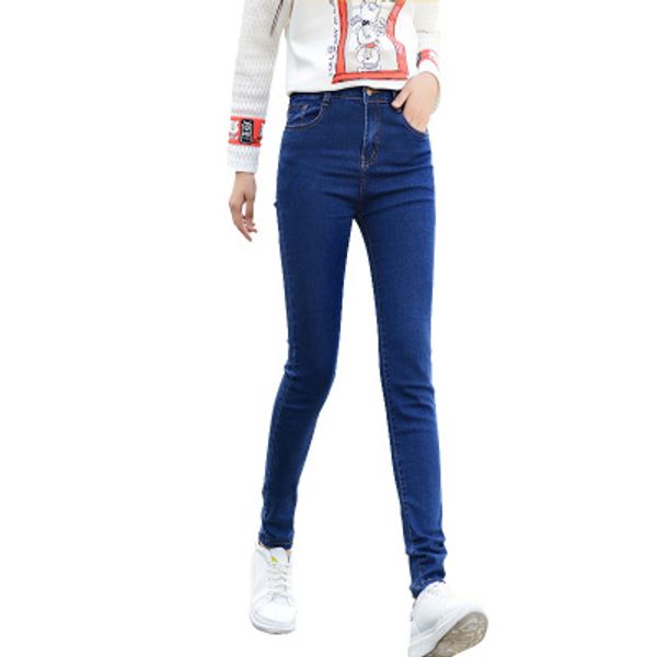 

new seasons slim fashion pencil trousers elastic high-waist jeans women's trousers, Blue