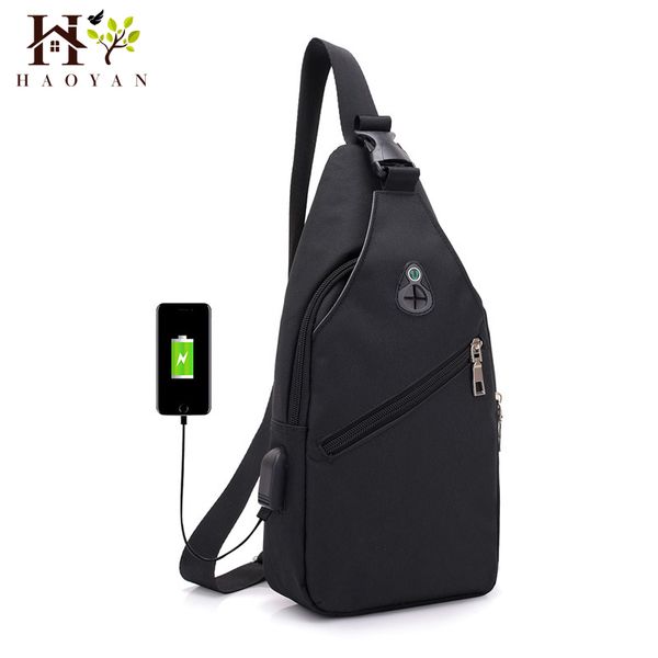 

haoyan 2019 fashion men's chest bag shoulder bag usb charging chest messenger men's anti-theft single strap