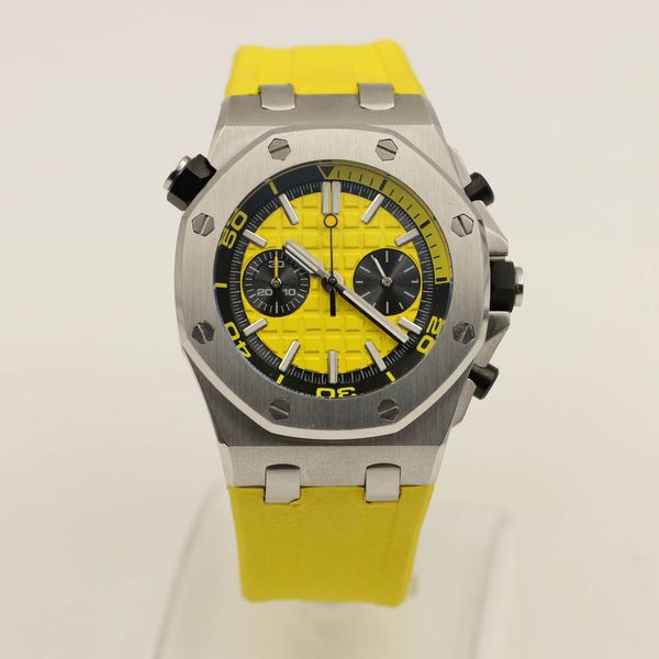 

royal oak mens watch quartz movement vk chronograph colorful wristwatch rubber strap sports luxury men watches male wristwatch, Slivery;brown