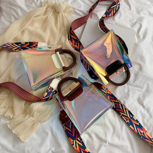 

fashion laser bags women pvc transparent shoulder bag ladies square buckle messenger handbag for travel and vacation