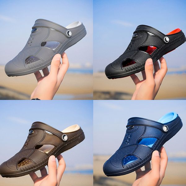 

designer jelly slippers men hollow sandals summer breathable water sandals male gardening shoe hollow out beach slippers ing, Black