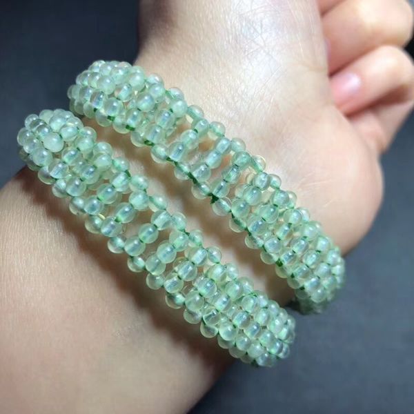 

green prehnite 3mm round bracelet 7.5inch wholesale beads nature fppj, Golden;silver