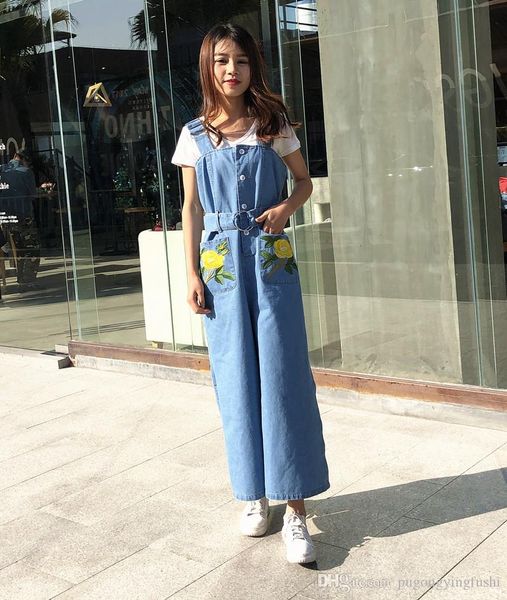 

fashion casual cowboy back pants wide leg pants embroidered light color open fork straight tube pants