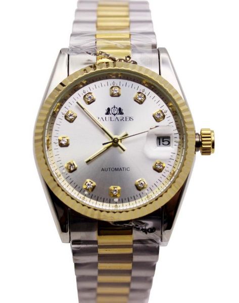 

new men automatic mechanical stainless steel datejust silver gold black diamonds dial casual watch wristwatch 36mm, Slivery;brown