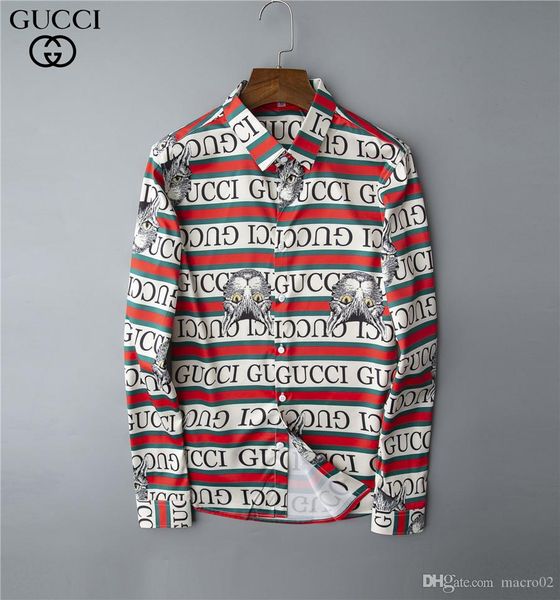 

2020 men's casual print lapel slim long sleeve luxury logo shirt european and american fashion brand trend shirt -a, White;black