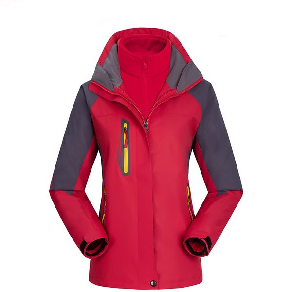 

women outdoor hiking jackets 3 in 1 softshell windbreaker mountaineering suit waterproof breathable warm fleece winter ski 887, Blue;black