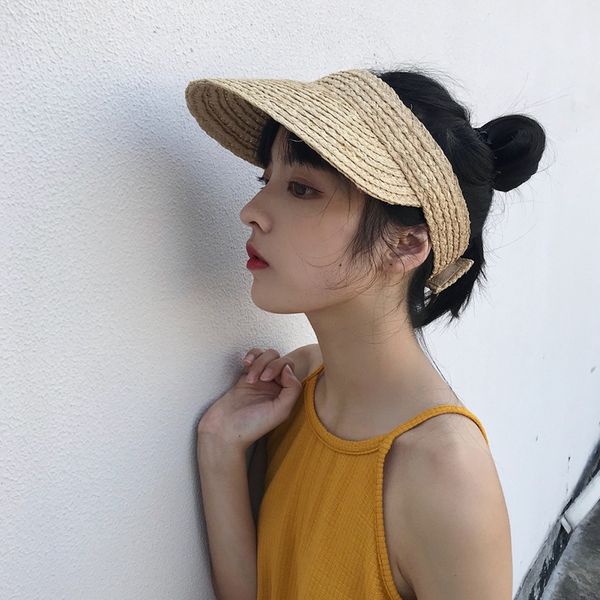 

woman's sun hats beach casual straw hat solid shade empty hat, Blue;gray