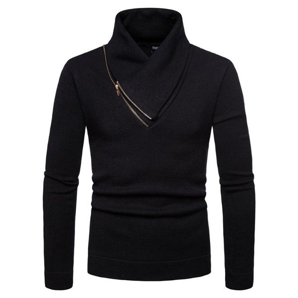 

luxury zipper turtleneck sweater men casual slim pullovers autumn winter 2019 clothes trendy warm tricot pull homme new sweaters, White;black